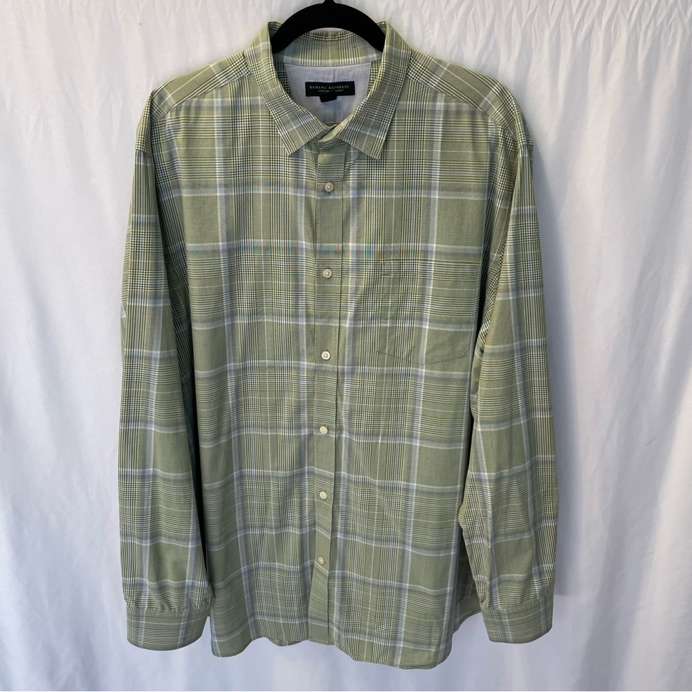 Banana Republic Soft-Wash Long Sleeve‎ Button Down Shirt Plaid 100% Cotton XL